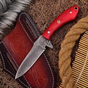 Wholesale OEM Damascus Steel Hunting Outdoor <b>Knife</b> Logo Pakka Wood Handle Leather <b>Sheath</b> High Durability Full Tang EDC Trending - Product Image 1