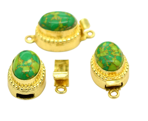 Prem Bhaya, piedra preciosa turquesa verde, cierre de caja ovalada de 1-3 hebras, chapado en oro de 18 quilates, componente de joyería de visibilidad mejorada de 26X15X10MM - Product Image 1