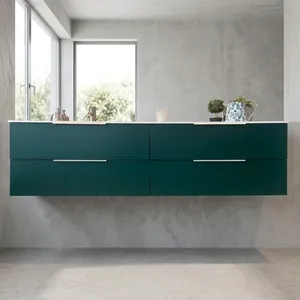 Mueble de Baño Moderno de Pared, Marca Italiana Famosa, Lacado en Verde, MDF, con Encimera de Corian, Diseño para Apartamentos y Hoteles - Product Image 1