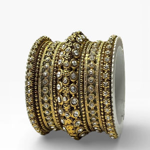 Traditional Indian Geometric Trendy <b>Gold</b> <b>Plated</b> Pearl <b>Bangles</b> Set for Wedding & Festive Use at Wholesale Price - Product Image 3