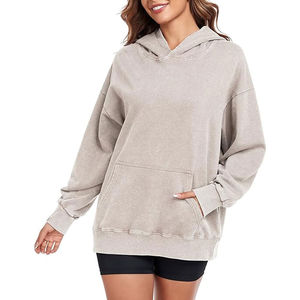 Sudadera con Capucha Extra Grande Informal para Mujer, Lavada al Ácido, de Forro Polar para Invierno, con Logotipo Frontal, Capucha Forrada, Logotipo Personalizado, Hombros Caídos, Cómoda - Product Image 3