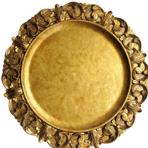 Estuche de 12 placas de cargador redondas de 14 "en relieve dorado para fiestas de boda Placa de cargador para hoteles y banquetes - Product Image 1