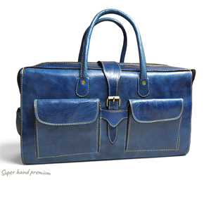 Bolsa de Viaje de Cuero Genuino Azul de Lujo con Cierre de Cremallera, Gran Capacidad, para Fin de Semana - Product Image 1
