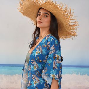 Indian Handmade <b>Women's</b> Bikini Cover-Up Strapless Open Front Floral Print Short Kimono Jacket for Beach Activities 1 Piece - Product Image 6