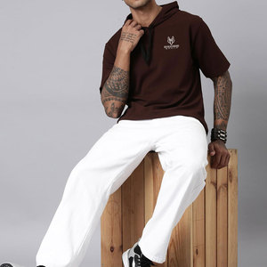 เสื้อยืดมีฮู้ดแขนสั้นลำลองผ้าคอตตอน100% ทรงหลวมทันสมัยให้ความรู้สึกนุ่มสบาย - Product Image 2