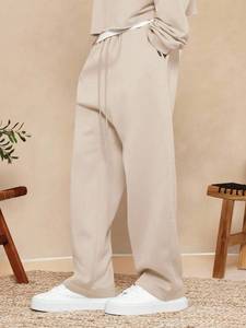 Warm <b>Beige</b> Sweatpants <b>men's</b> pants washed Heavyweight Fleece <b>Joggers</b> Oversized Straight Leg Drawstring Waist Bulk Order Trousers - Product Image 2