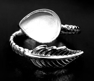 7x9mm poire blanc lunette réglage feuille Design 18K plaqué or véritable 925 argent Sterling bande réglable bijoux souvenir pour femmes - Product Image 1