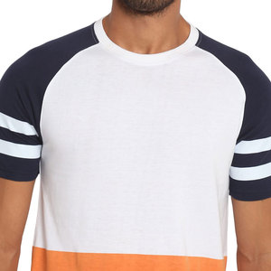 Camiseta de Manga Raglán con Bloques de Color para Hombre, Blanca, Azul Marino y Naranja, Corte Regular, Informal, de Algodón Jersey, Cuello Redondo - Product Image 6