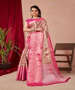 Bridal Wedding Saree in Velvet with <b>Organza</b> and Lace Details - Product Image 4