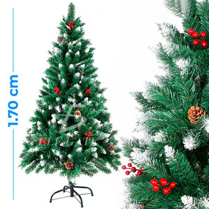 Albero di Natale Artificiale Premium da 180cm con Effetto Neve, Pigne in PET di Alta Qualità e Bacche Rosse per le Festività - Product Image 4