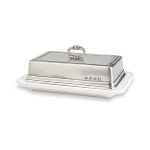 Boîte à beurre rectangulaire en métal style ferme avec couvercle et base en métal |   Porte-beurre de style campagnard français - Product Image 1