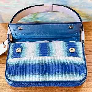 Bolso de Hombro de Lujo Hecho a Mano con Cuentas Azules y Blancas, Bolso de Mano de Moda para Mujer, para Fiestas de Verano, Bolso de Mano Personalizado con Degradado - Product Image 2