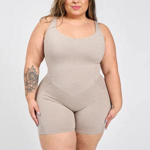 Custom Plus Size Breathable Spandex/Nylon Full Length Deep V Neck Women's Bodysuit Jumpsuit <b>Rompers</b> Biker Short Yoga Set - Product Image 2