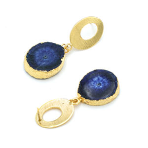 Pendientes Largos Elegantes Dua, Chapados en Oro de 18 Quilates, Hechos a Mano con Cuarzo Solar Azul, Joyería para Mujer, Ideales para Bodas y Eventos de Moda - Product Image 2