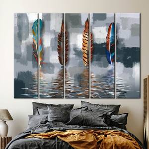 ภาพพิมพ์ศิลปะขนนกแบบนามธรรมสมัยใหม่บนผ้าใบ - การตกแต่งร่วมสมัยที่หรูหรา,5P:ห่อหุ้มอย่างดี - Product Image 1