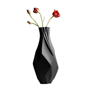 Jarrón Decorativo Geométrico Negro Hueco con Detalles Metálicos y Diseño Artístico para Decoración del Hogar Contemporánea de Lujo - Product Image 2