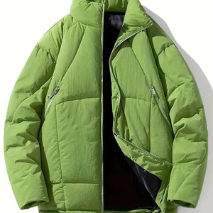High Street Style Winter Woolen Fabric Puffer Bomber Jacket Cierre de cremallera Liso Teñido Cuello redondo Hombres Servicio OEM disponible - Product Image 1
