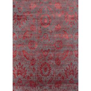 Alfombra Kavi Gris y Negra Anudada a Mano de Lana y Seda de Bambú con Diseño Floral Teoría del Caos para Hogar y Pasillo, Modelo Rectangular Esk-624 - Product Image 1