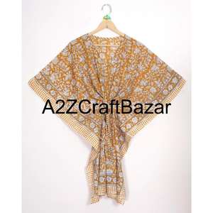 Vestido Kaftan Midi 100% Algodón Hecho a Mano para Mujer, Estampado Floral Bohemio, Ropa de Playa, Verano, Ajuste Regular, Lavable, Cómodo - Product Image 5