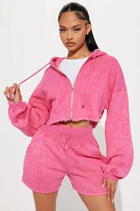 Haut à capuche personnalisé de haute qualité délavé soleil délavé en coton biologique avec fermeture éclair complète en polaire pour femmes - Product Image 6