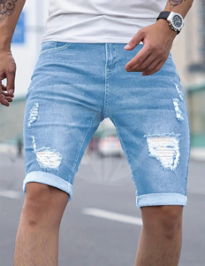 Wholesale Lightweight 100% Cotton <b>Men's</b> <b>Jeans</b> Shorts Comfortable <b>Elastic</b> Waist Solid Pattern Casual Style Online Sale - Product Image 1