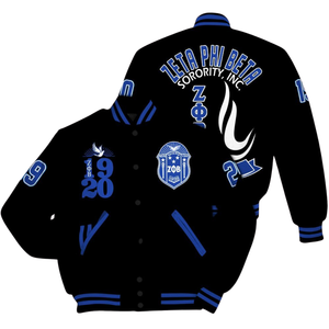 Zeta Phi Beta 1920 Sorority Blue White Founders Varsity Letterman Jacket Greek Life ZPB Chenille Patch Edition - Product Image 3