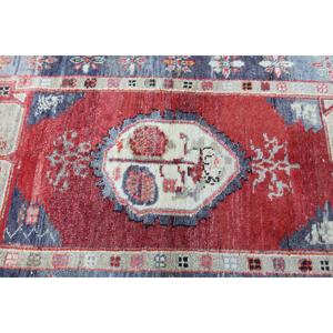 Alfombra Turca con Diseño Floral Rojo y Azul, 3.6x5.9 pies, de Lana - Product Image 5