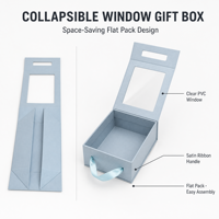 Boîte cadeau magnétique en papier kraft cartonné imprimé sur mesure avec poignée et fenêtre transparente