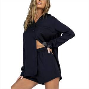 Hot Selling Casual Oversized Cotton Shirts 2 Piece Set <b>Women</b> Clothing Streetwear <b>Long</b> Sleeve Two Piece <b>Shorts</b> Set - Product Image 1