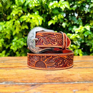 Nouvelle ceinture classique en cuir d'Argentine sculpté, boucle en laiton massif, motif floral vieilli, pour homme et femme, pour les occasions spéciales, largeur 40 mm - Product Image 1