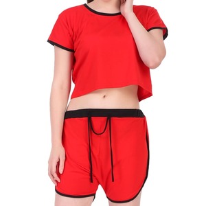 Conjunto corto informal de verano con cuello redondo para mujer Nuevo lanzamiento Ropa de dos piezas con Bermudas y tops sueltos con bolsillos - Product Image 1