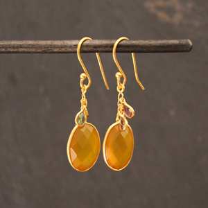 ต่างหูเงินแท้ 925 ชุบทองคำแบบคลาสสิก ประดับด้วยพลอยแคลเซโดนีสีเหลืองและทัวร์มาลีนทรงหยดน้ำ งานแฮนด์เมดสำหรับผู้หญิง - Product Image 1