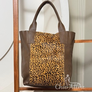 Bolso de mano grande de piel de vaca con estampado de leopardo y pelo de moda al por mayor de fabricante, bolso de hombro de cuero genuino para mujer - Product Image 1