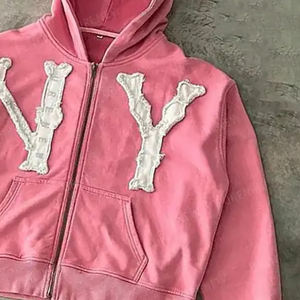 Personnalisé 500 Gsm Acid Wash Distressed Broderie Hoodies Hommes Applique Distressed Patch Broderie Hoodies basics 2025 - Product Image 6