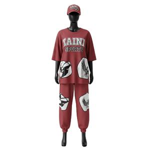 Ensemble coordonné en maille premium pour femmes, tissu polyester léger 180 GSM, design à panneaux bordeaux, impression de logo personnalisée, ensembles pour femmes - Product Image 1