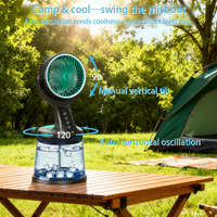 Ventilateur de refroidissement pour camping extérieur avec pulvérisation de brume, réservoir d'eau de 2,8 L, batterie rechargeable de 4000 mAh, buse haute pression, oscillation automatique et lumière RGB