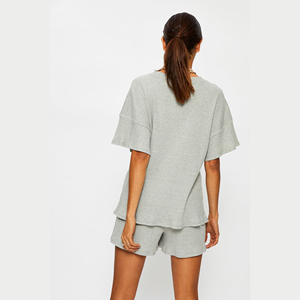 Camiseta a rayas y pantalón corto para mujer, ropa interior acanalada de poliéster Proshah, conjunto de dos piezas, conjunto informal de verano - Product Image 4