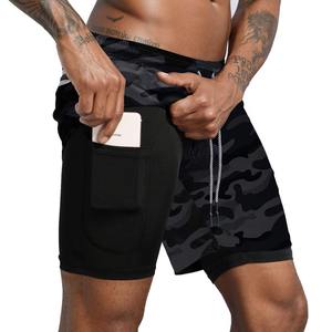 Logo personnalisé Short de sport pour hommes Ceinture élastique Doublure de compression légère extensible Motif de course décontracté - Product Image 5