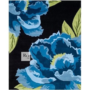 Tapis tuftés à la main en laine 100% multicolore bleu-noir Design floral coupé en boucle pour le sol de la maison pour la chambre et le salon - Product Image 4
