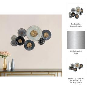 Décoration murale en métal contemporaine avec des disques ronds superposés, idéale pour le couloir, la salle à manger et les murs intérieurs élégants en provenance d'Inde - Product Image 2