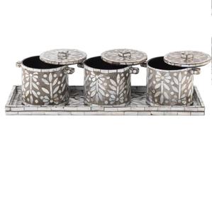 Accessoires de rangement pour ustensiles de cuisine, pot en bois d'acacia fait à la main, pot à sucre, à café, à thé, couvercle en bois, incrustation d'os, boîtes de rangement - Product Image 4