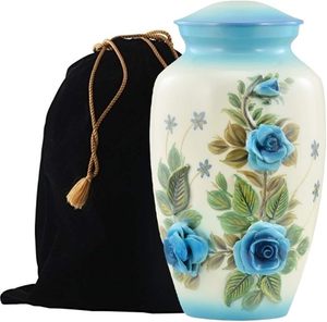 Urne funéraire pour adulte de qualité supérieure, design de fleur rouge 5D, métal durable, fabrication artisanale, vase moderne pour table, pour cendres humaines - Product Image 4