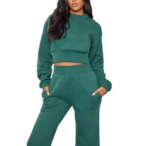 Blank <b>Women</b> Sweatsuit Set Flared Sweatpants with Crop Hoodie Custom Oversized Heavywear For <b>Women</b> 2026 - Product Image 2