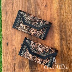 Portefeuille en cuir de vachette noir pour femmes pochette en cuir véritable de haute qualité grand portefeuille en cuir de vachette cadeaux pour Cowgirl - Product Image 1