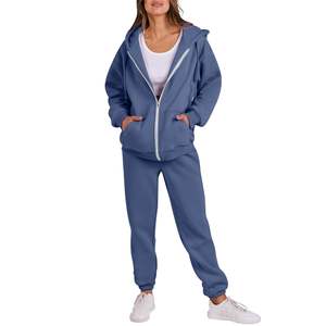 Traje de chándal de longitud completa de último diseño para mujer, gran oferta, conjunto de dos piezas de gran tamaño con pantalones de pierna ancha y Sudadera con capucha, patrón sólido - Product Image 5