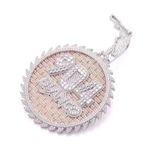 Pendentif exclusif en argent sterling 925 avec diamant Moissanite rond et baguette avec placage d'argent pour cadeau - Product Image 3