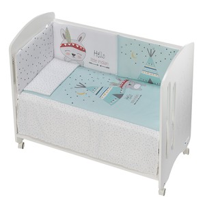 Superbe Ensemble de Lit Bébé Premium 60x120 cm, Modèle Tipi Osso Vert en Coton avec Couette, Pare-chocs et Oreiller, Motif Dessin Animé Matelassé - Product Image 1