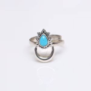Bague en argent sterling 925 faite à la main avec pierres précieuses turquoise pour femme - Product Image 1