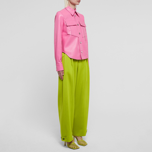 Dernière mode de robe chemise en cuir pour femme couleur rose finition brillante avec bouton à l'avant tenue décontractée élégante pour la fête ou la soirée - Product Image 4