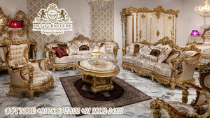 Juego de Sofás de Lujo de Estilo Francés, Tallado a Mano en Madera de Teca, Acabado Dorado, para Sala de Estar, Color y Tamaño Personalizables, Duradero, Sydney - Product Image 6